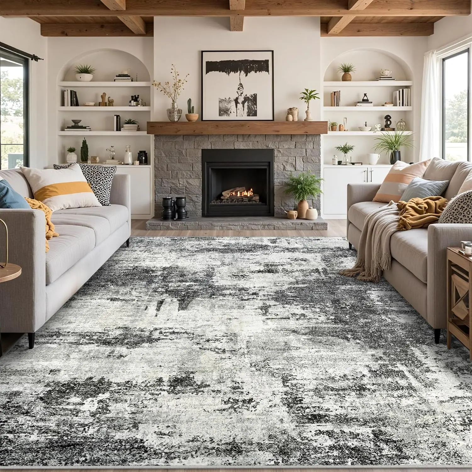 Washable Rug 6x8 Area Rugs: Soft Large Living Room Rug with Anti-Slip Backing Non-Shedding Stain-Resistant Modern Abstract Carpet for Bedroom Dining Room Nursery Home Office