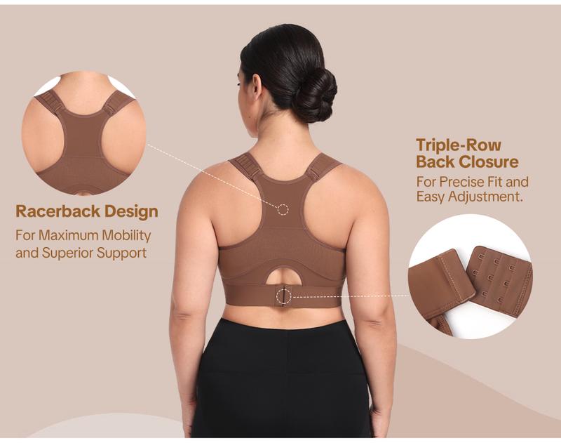 HSIA FlexCore High Impact Racerback Sports Wireless Bra Adjustable Support Full Coverage Fit for Yoga Workout Activewear