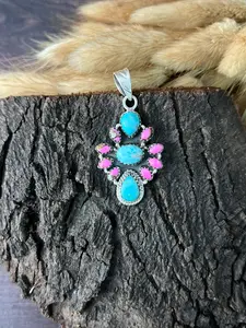 Handmade Sterling Silver White Water Turquoise with Cotton Candy Pendant "Signed Nizhoni"