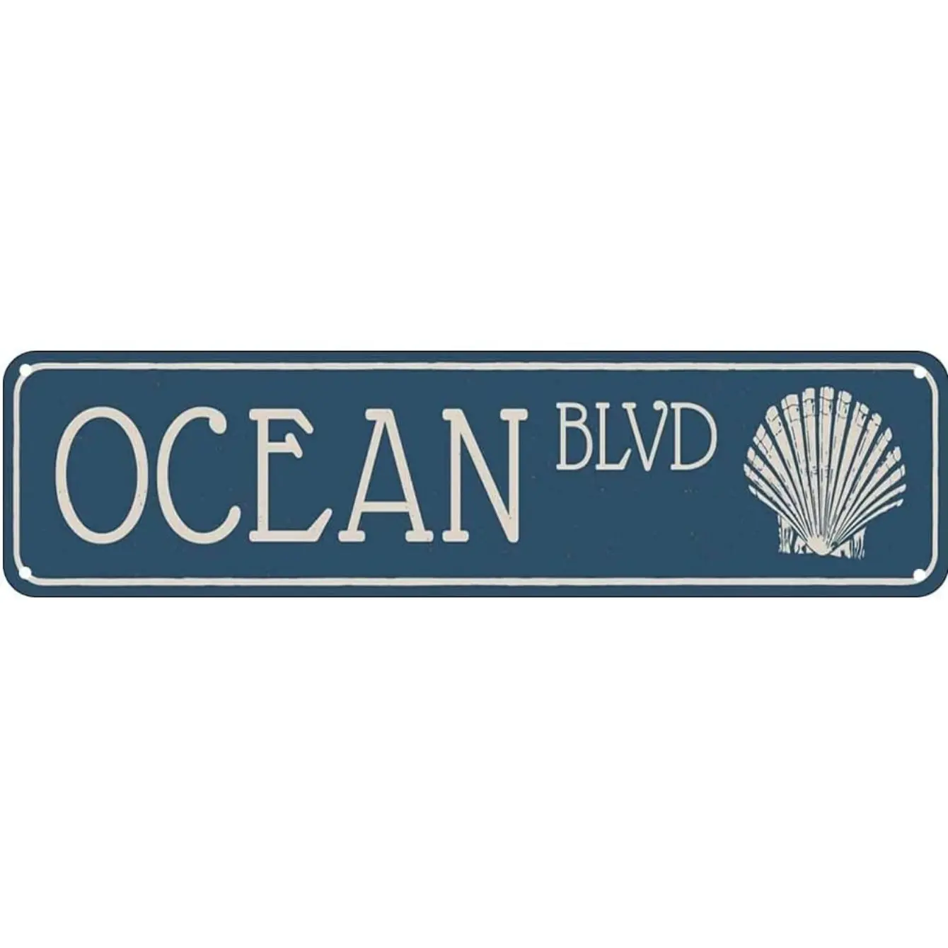 Vintage Ocean Blvd Metal Sign - Retro Wall Decor with Seashell Design for Home, Kitchen, Bar, Cafe, 4"x16" Aluminum Art Piece, Bar Decoration |   Beach House Decor |   Bold Lettering Design, Coastal Home Decor