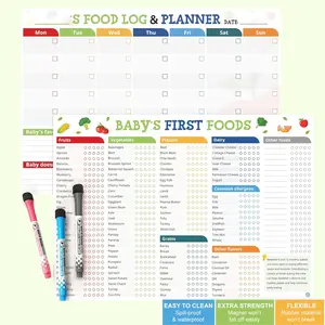 101 Foods Checklist Fridge Magnet, Baby First Foods, Baby Feeding Tracker for Fridge, Fridge Magnet First Foods Trackers, Nutrition Poster, 3 Markers + Eraser, Set of 2 Decor Kitchen  Magnetic Door