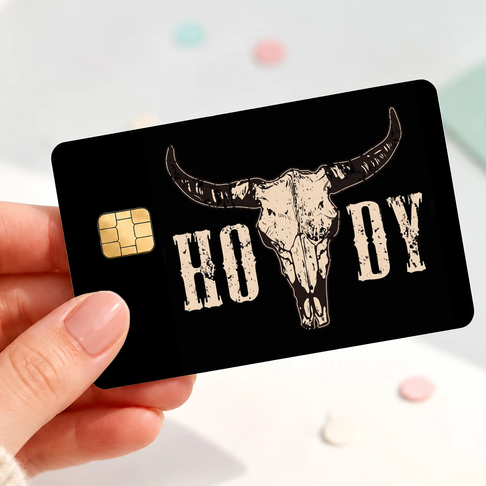 Howdy Longhorn Skull Credit Card Skin Sticker, Western Cowboy Debit Card Cover, Rustic Texas Ranch Bank Card Decal, Country Western Card Wrap Gift