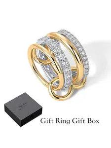 Women's Elegant Twin Ring Zirconia Stackable Name Ring, Multimetal Jewelry Box, Personalized Gift, Mother's Day Present