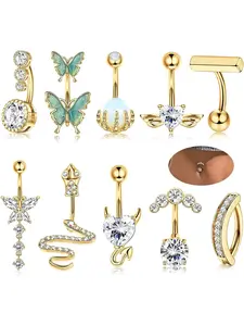 Women's Spring Luxury Rhinestone Butterfly & Snake Shape Belly Ring As Gift, 2024 New Style Body Piercing Body Jewelry Set, Maximalist Jewelry, Classic Belly Button Rings Accessories for Daily Wear Back To School