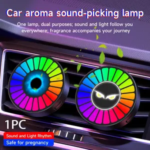RGB Sound-Activated Car Air Freshener, 2-in-1 Smart Rhythm LED Light & Car Aromatherapy Vent Clip with 360° Fragrance Diffusion, Auto On/Off Vibration Sensor, Dual Installation for Car & Home