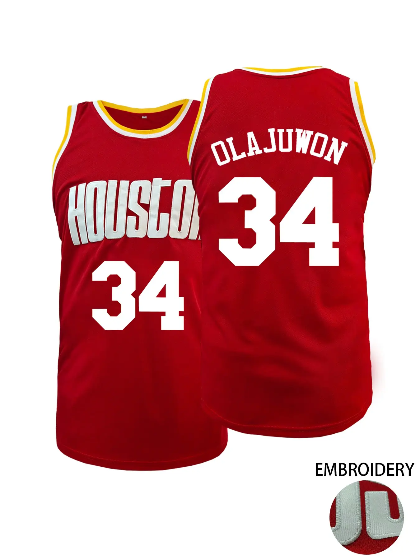 Men Women Retro City Style Basketball Tank Top,Houston #34 Embroidered Breathable Sleeveless Sports Jersey, Casual Athletic Shirt for Workout, Streetwear & Game Day, Workout Tops, Athletic Active Tops