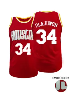 Men Women Retro City Style Basketball Tank Top,Houston #34 Embroidered Breathable Sleeveless Sports Jersey, Throwback Jersey, Basketball Jerseys, Casual Athletic Shirt for Workout, Streetwear & Game Day