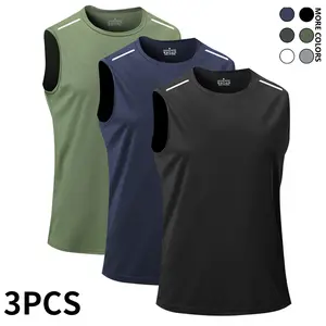 Men's 3-Pack   - Breathable, Quick-Dry Sleeveless Shirt, Suitable for Summer Gym, Running, and Training, Crew Neck, Polyester Fiber, Black/White/Navy Blue, Athletic Wear High Elasticity Lifestyle Beater Set Majin Vegeta Dragon Ball Tees tank tops