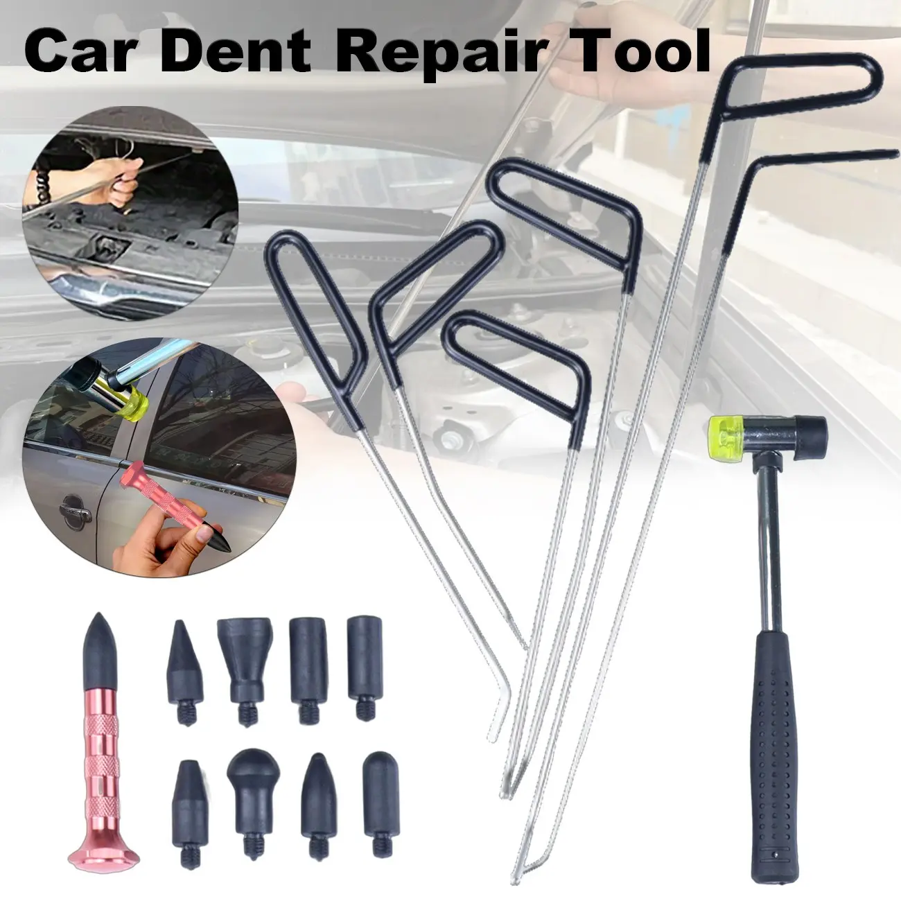 Stainless Steel Dent Repair Tool Set for Hail Damage Car Door Dents Minor Scratches, No Trace Automotive Maintenance DIY Tools