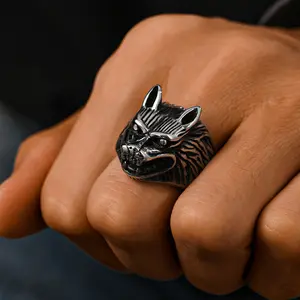 Men's Stainless Steel Punk-Style Wolf Head Ring - Fashion Jewelry Accessories for Daily Wear, Rock Parties