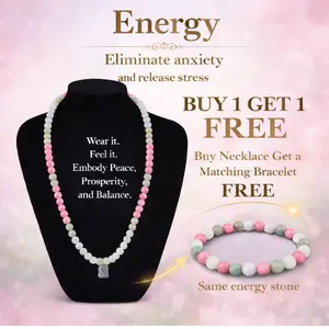 [BUY 1 GET 1 Free]Stress Relief Inspired Beaded Jewelry Set – Pink Necklace with Matching Bracelet