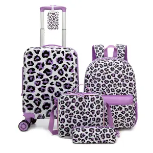 Trendy Animal Print Suitcase Set 3-in-1, Cool Pink Black Cheetah & Zebra Pattern Hard Shell Travel Luggage for Girls, Kids Vacation Overnight Bag Combo with Pillow portable