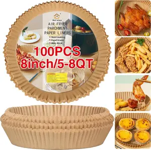 Air Fryer Paper Liners, 100PCS Non-stick Oil Resistant Air Fryer Parchment Paper Liners, 8 Inch Air Fryer Liners Disposable, Round Airfryer Liners for 5-8QT Air fryer, Baking, Roasting Microwave