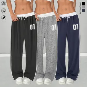Set of 3 pieces: women’s casual long pants with numeric print, women’s casual athletic long pants, and long pants for summer and autumn. Suitable for yoga, running, and fitness; women’s summer apparel. Summer vibe