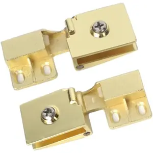 2 Pieces Hinges for Glass Cabinet Doors Gold Replacement Hinges for Glass Door cabinets Suitable for 3-5 mm / 0.1-0.19 inches Bookshelves, Display cabinets (Plated zinc Alloy)