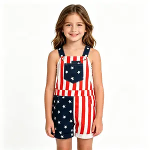 Babamoon Toddler 4th of July Denim Jumpsuit - American Flag Suspender Overall Shorts with Pocket for Boys & Girls, Summer Kids' Costume Romper