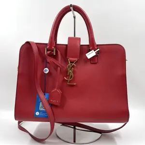 Pre-owned Yves Saint Laurent Leather Shoulder Bags CALUXB Saint Laurent Calfskin Baby Monogram Cabas Red