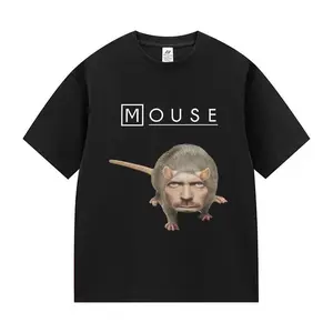 Funny "House Mouse MD" Meme Print T-Shirt - 100% Cotton Oversized Short Sleeve Aesthetic Classic Menswear Cargo Casual Humor Streetwear Sports Top