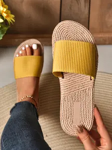 Women's Fashionable Plain Color Rope Sole Slides, Casual Comfortable Flat Sandals for Summer, Lightweight Breathable Slippers for Indoor & Outdoor Wear, Walking Shoes