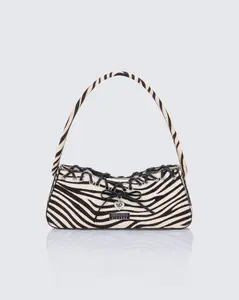 Icon Real Leather Zebra Whipstitch 90's Shoulder Bag