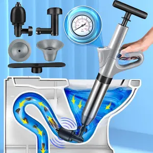 High Pressure Toilet Plunger with Visual Barometer - Heavy Duty Air Drain Clog Remover for Bathroom Floor, Kitchen Sink, and Shower Drain, Powerful Toilet Auger for Clogged Pipes