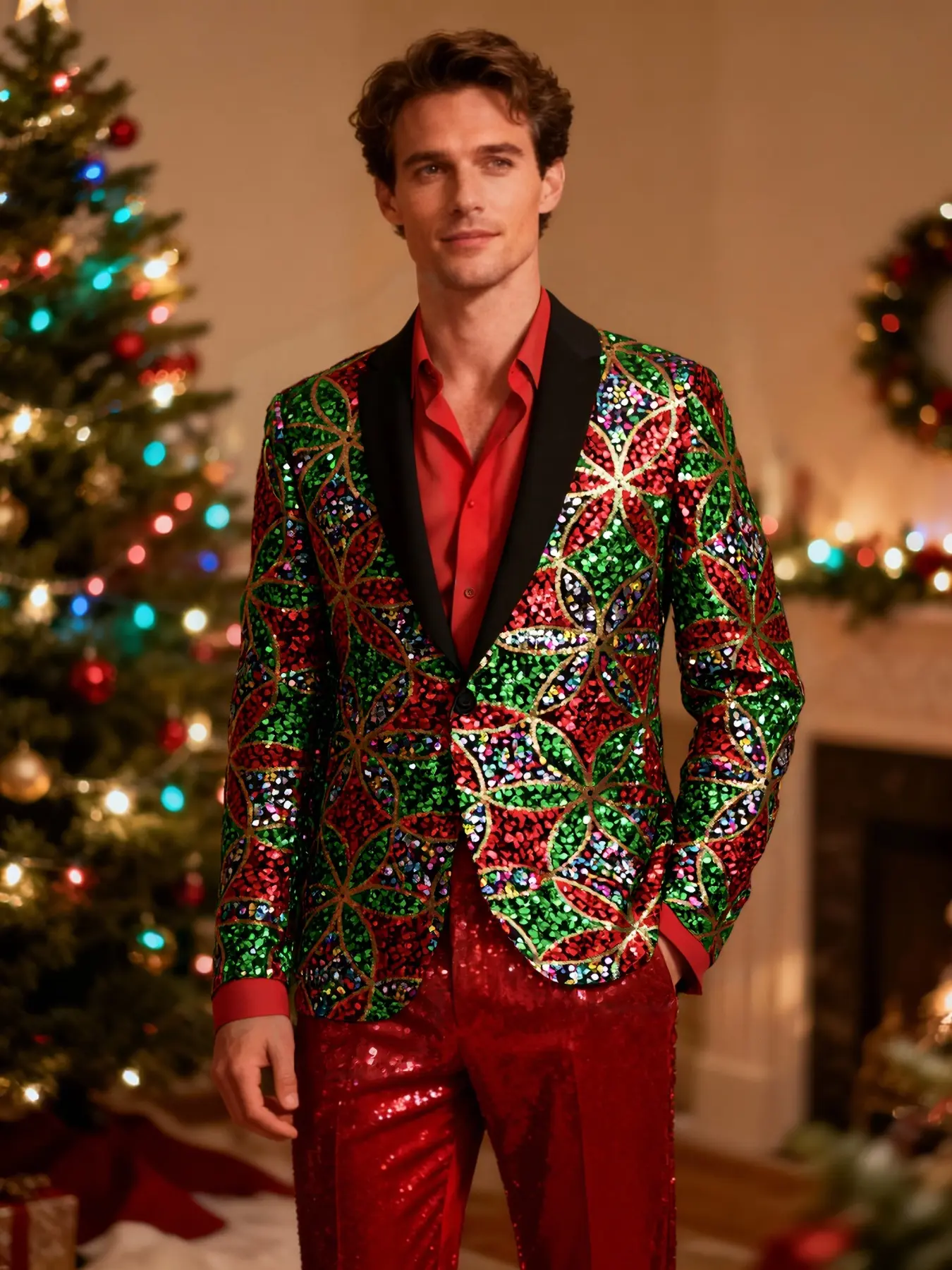 Men's Christmas Suit Jacket, Holiday Party, Festive Performance Wear, Perfect Gift for Christmas