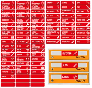 Magnetic Tool Labels for Toolbox – 90 Piece Heavy Duty Drawer & Tool Chest Labels (Red 3.5x1.0 in), Large Magnetic Toolbox Labels for Steel Drawers, Toolbox Organization Magnets for Garage Storage