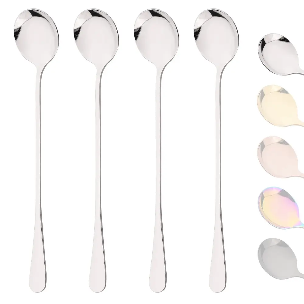 4-Piece Tea Spoon Set, Coffee Stirring Spoons, Long Handle Ice Cream Scoops, Kitchen Dining Tools, Kitchenware, Tableware Accessories, Cutlery, Utensils, Stainless Steel, Sturdy