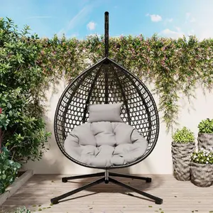 U_STYLE Sturdy Hammock Chair with Stand, Durable Hanging Egg Chair with Rattan Weaving, Comfortable Indoor Outdoor Swing Chairs with Soft Removable Cushion, Suitable for Balcony, Bedroom, or Garden