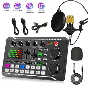 Podcast Live Equipment Bundle,F998 Mixer Professional Live Sound Card with BM800 Microphone Set Mixer Recording Studio Package Music Singing Gaming/Recording/YouTube/PC