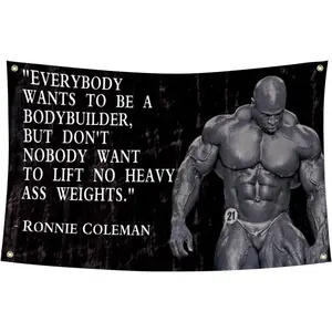 Gift Colorful Bedroom Tapestry, Ronnie Coleman Bodybuilding Motivational Quote Flag, Gym Room Decor Fitness Sports Flag, Bass Gromments Decoration Wall