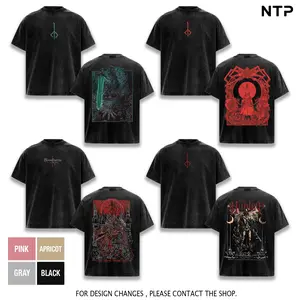 Collection Bloodborne T-Shirt Clothes The Hunter Blood Moon Vintage Washed Oversized Hoodie Soulsborne Gaming Graphic Tee Faded Dark Red Gothic Streetwear Y2K Merch Gift For Game Fan