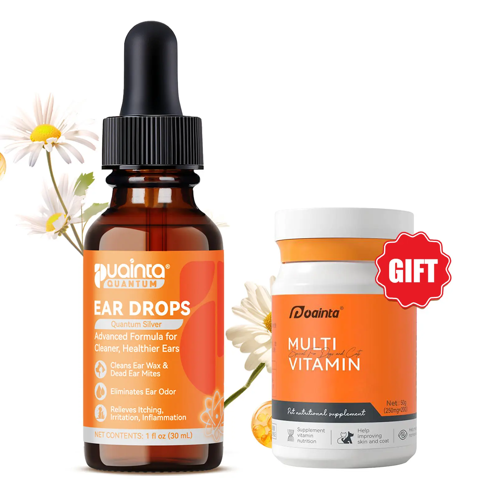 Puainta Ear Cleaner 30ml Dog Ear Infection Treatment, Quantum Silver Ear Drops for Dogs Ear Infection Ear Mites Treatment for Cats Dogs Itchy Ear