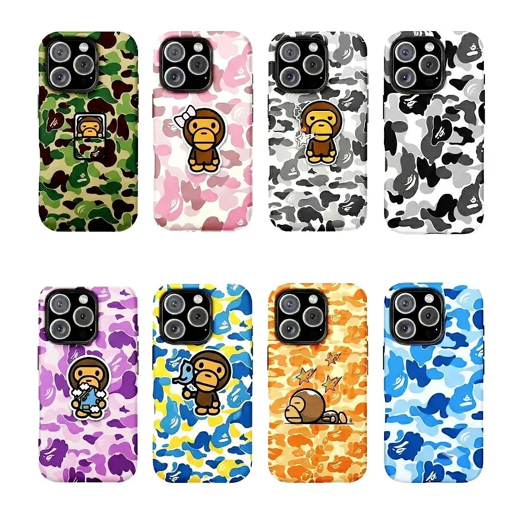 Bape Protective Camo Streetwear Phone Case Suitable for iPhone 17/16/15/14/13/12/11 Pro Max/Plus For Samsung Galaxy S26 S25 S24  Impact Resistant Hard Case with Impact Dispersion Technology & Flexible Rubber Liner Glossy Finish UV Protected 2-Piece Design