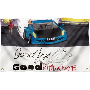 Goodbye and Good Riddance 3x5FT Double-Printed Rapper Flag Banner, 100% Polyester Wall Hanging Decor Tapestry with 4 Shiny Brass Grommets, Indoor Banners & Flags for Room Home College Gift