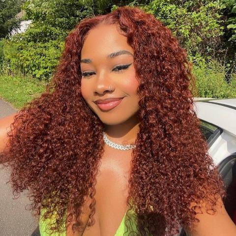 UNice Glueless 7x5 Pre Cut Lace Closure Reddish Brown Jerry Curly Wig Human Hair with Invisible Knots Beginners Friendly SpringStatements