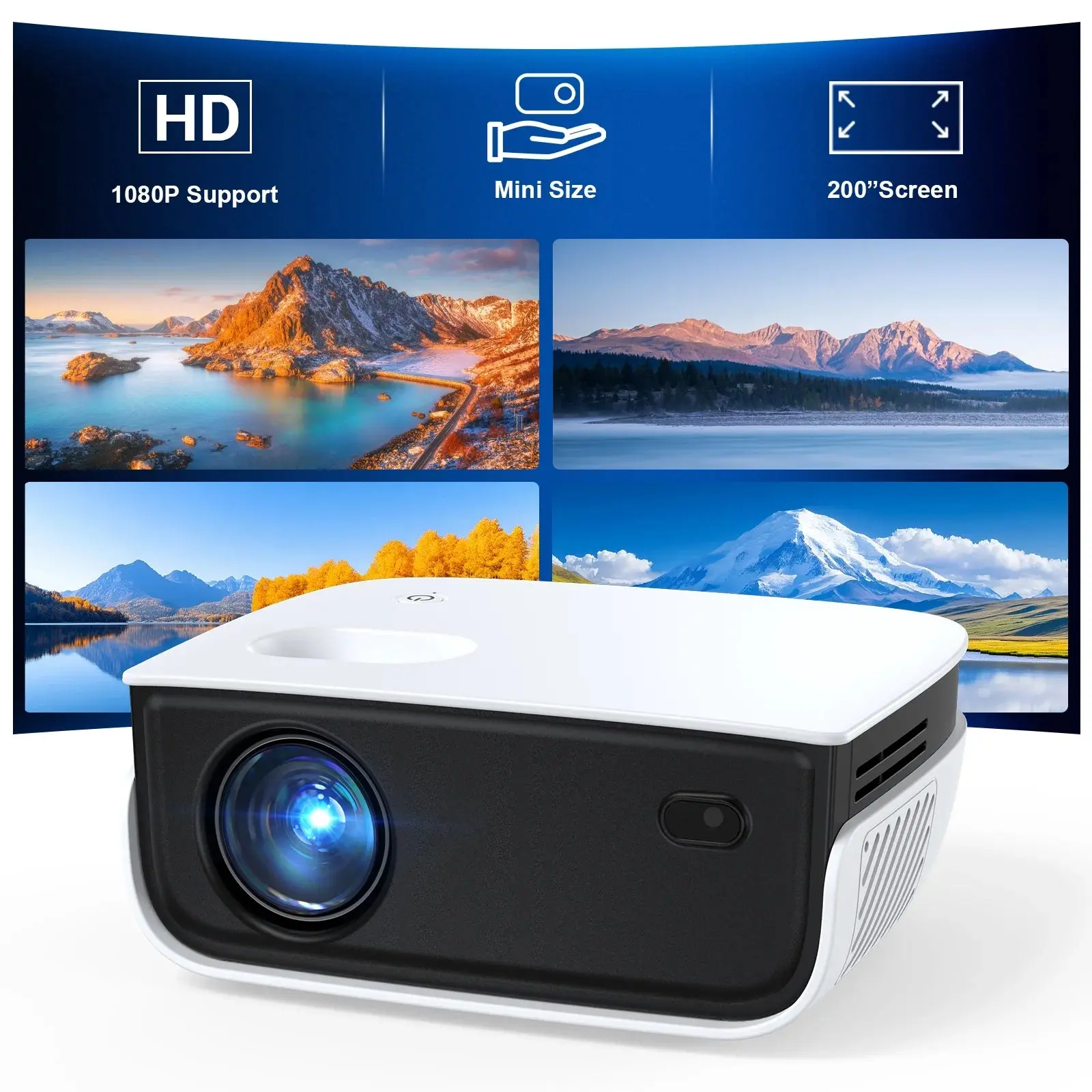 Portable 1080P Mini Projector with Bluetooth, Outdoor Movie Projector with Keystone Correction, Up to 240'' Screen, Compatible with HDMI, TV Stick, Phone, PS5, USB for Home Theater & Gaming