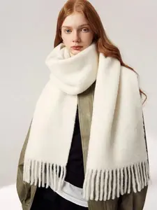 Solid Color Tassel Decor Casual Soft Scarf, Elegant Thickened Shawl for Women & Men, Fashion Accessories for Fall & Winter
