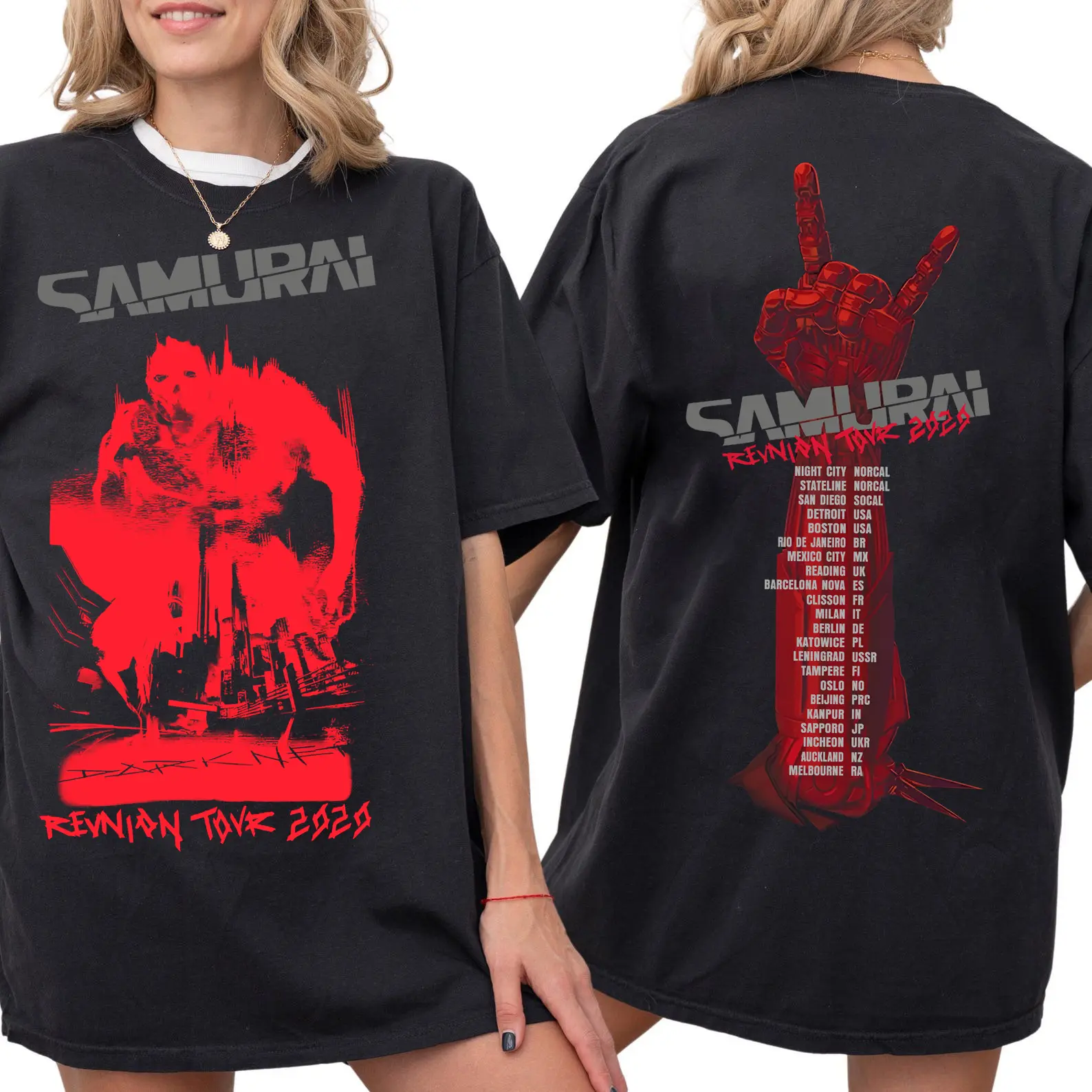 Vintage Samurai Reunion Tour Shirt 2 Sided Classic Samurai Band Shirt Cyberpunk 2077 T-Shirt Sweatshirt Hoodie Game Inspired Tee