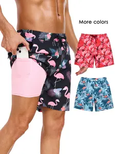 Men's 2-In-1 Swim Trunks, 7 Inch Swimming Shorts Beach Pants, Quick Dry Gym Shorts with Compression Lining, Gym Vacation Pool Wear