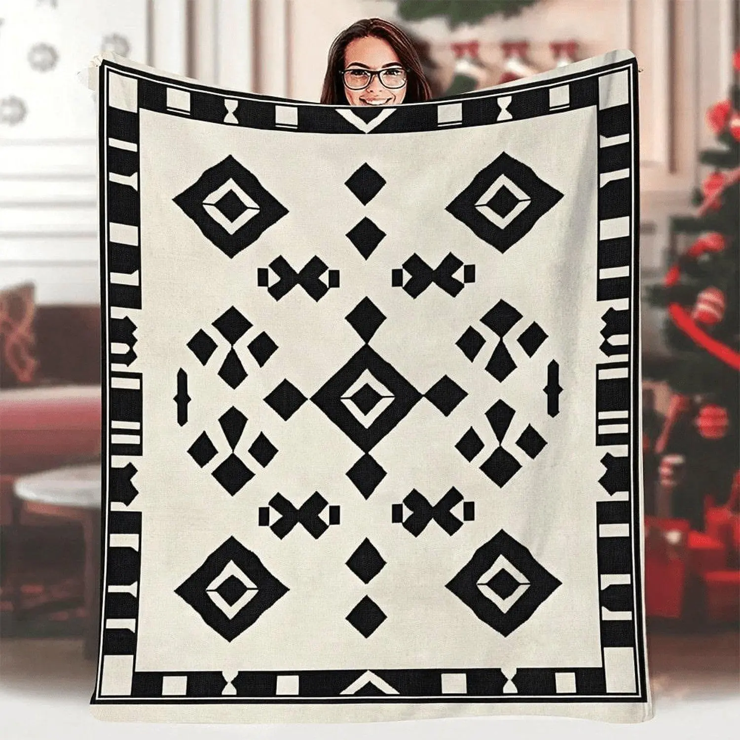 XL Plush Blanket Suitable for Sofa & Camping - Oversized Soft Bedspread, Machine Washable Cozy Throw, Scandinavian Modern Bed Cover, All-Season Warmth, Contemporary Bedspread (Bed Cover)