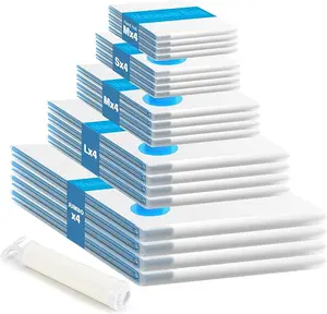 Vacuum Storage Bags, 20 Pack Space Saver Vacuum Seal Bags, Compression Bags for Travel Lugggage, Clothing, Comforters, Blankets with Hand Pump (4 Jumbo/4 Large/4 Medium/4 Small/4 Roll M)