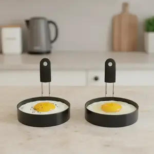 Non-stick Egg Ring, 2 Counts Round Egg Frying Ring with Handle, Kitchen Utensils for Frying Egg, Pancake, Omelette, Egg Cracking Tool, Egg Cracker Tool, Kitchen Gadgets, Kitchen Tools, Kitchenware