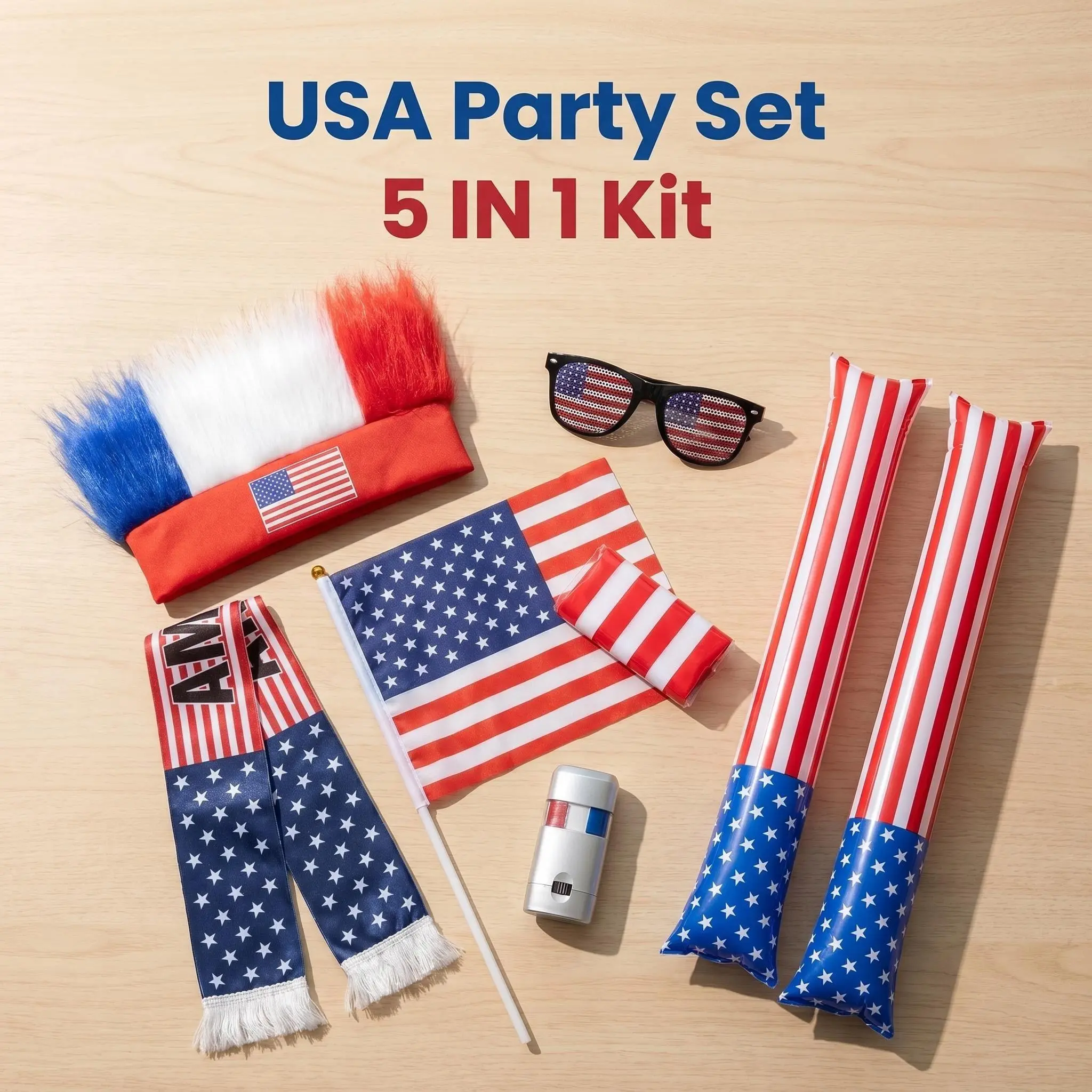 USA Flag Accessories for Sports Game Soccer Game  Independence Day Patriotic Parade Wig Sunglasses Face Paint Scarf Cheer Sticks