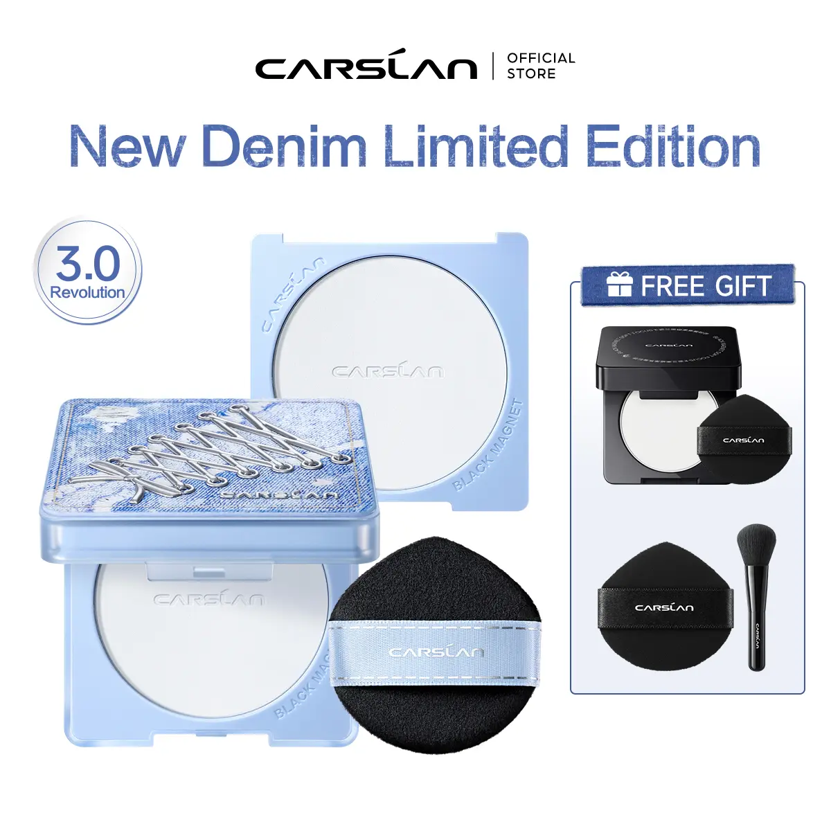 CARSLAN 3.0 Update Version Black Magnet Soft Focus Powder, Replaceable Powder Container, 24H Longlasting Translucent Pressed Setting Powder, Oil Control, Waterproof, Sweatproof, Blurring Pore Face Powder, Matte Flawless Finsh, Travel-Friendly Touch Up