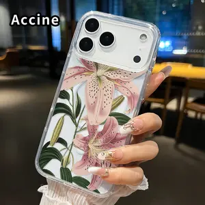 Magnetic Phone Case for iPhone 17 16  Pro Max Plus 15 14 13 12 11 Air E Enchanted Lilies  Pattern Acrylic Back Silicone Edges Waterproof Mobile Phone Cover Transparent Shockproof