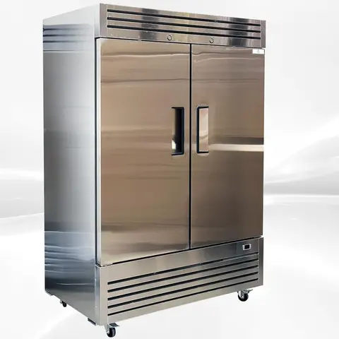 Winado U3F1382X2 Commercial Refrigerated Display Cabinet - 110V, 50-60Hz, 550W, 1280L, Silver Stainless Steel, Double-Door, 4-Tier, Casters, US Standard Home Kitchen Appliances, American-Style Upright Unit