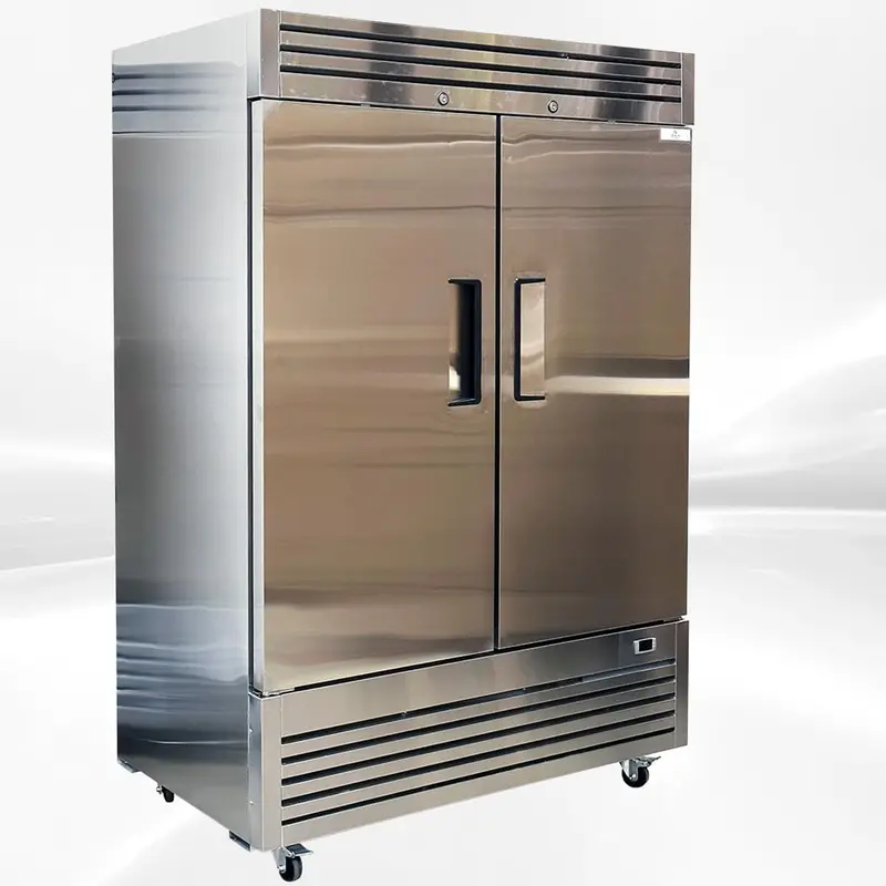 Winado U3F1382X2 Commercial Refrigerated Display Cabinet - 110V, 50-60Hz, 550W, 1280L, Silver Stainless Steel, Double-Door, 4-Tier, Casters, US Standard Home Kitchen Appliances, American-Style Upright Unit