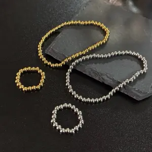 4 mm Stainless Steel Waterproof Bead Jewelry Set - 6-Piece (3 Bracelets, 3 Rings)