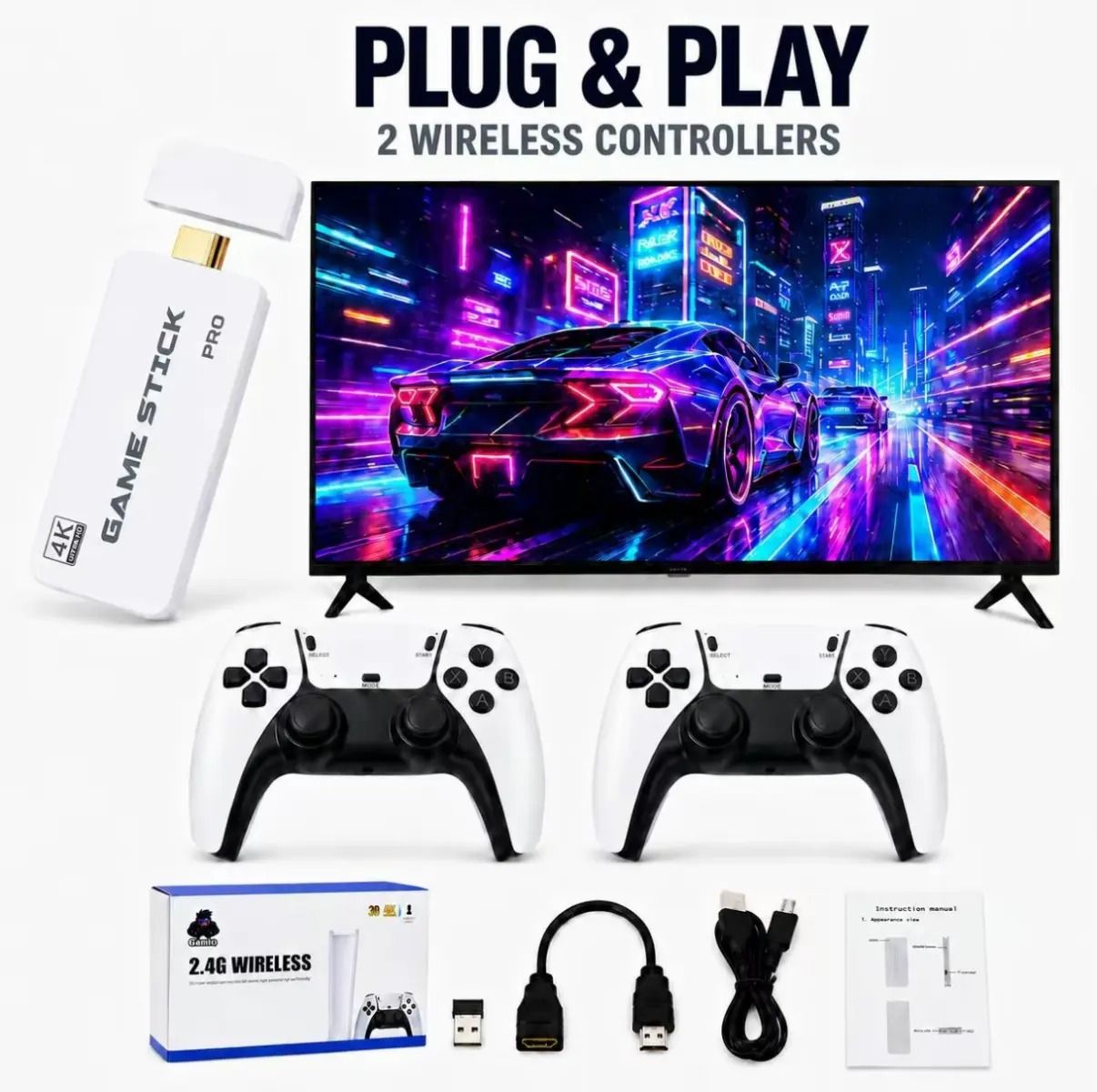 2026 Retro Gaming Console for TV, Classic Wireless GameSystem, Plug & Play HomeEntertainment Device, Built-inClassic Games, DualWireless Controllers, Gaming Gift forKids & Adults